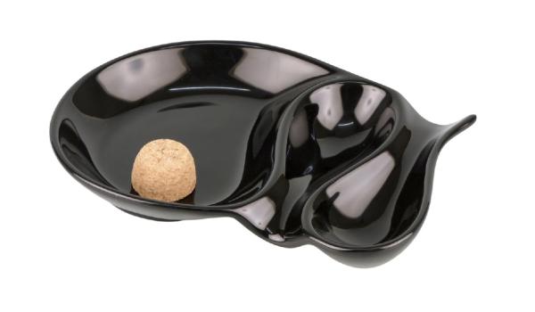 Pfeifenaschenbecher Keramik oval schwarz glänzend mit 2 Ablagen